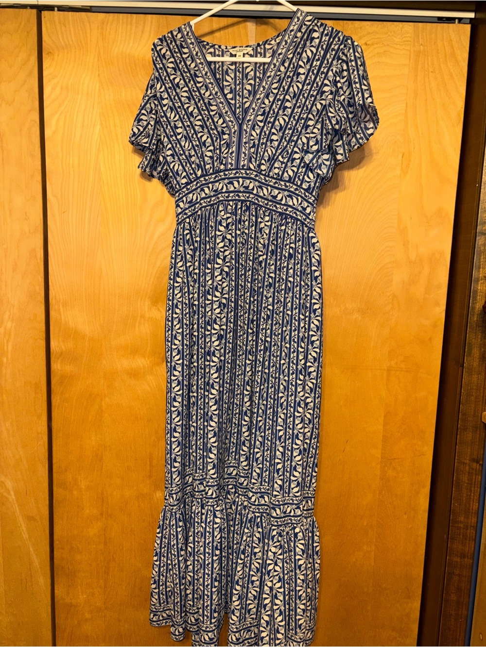 Max Studio Blue and White Printed V-Neck Maxi Dress